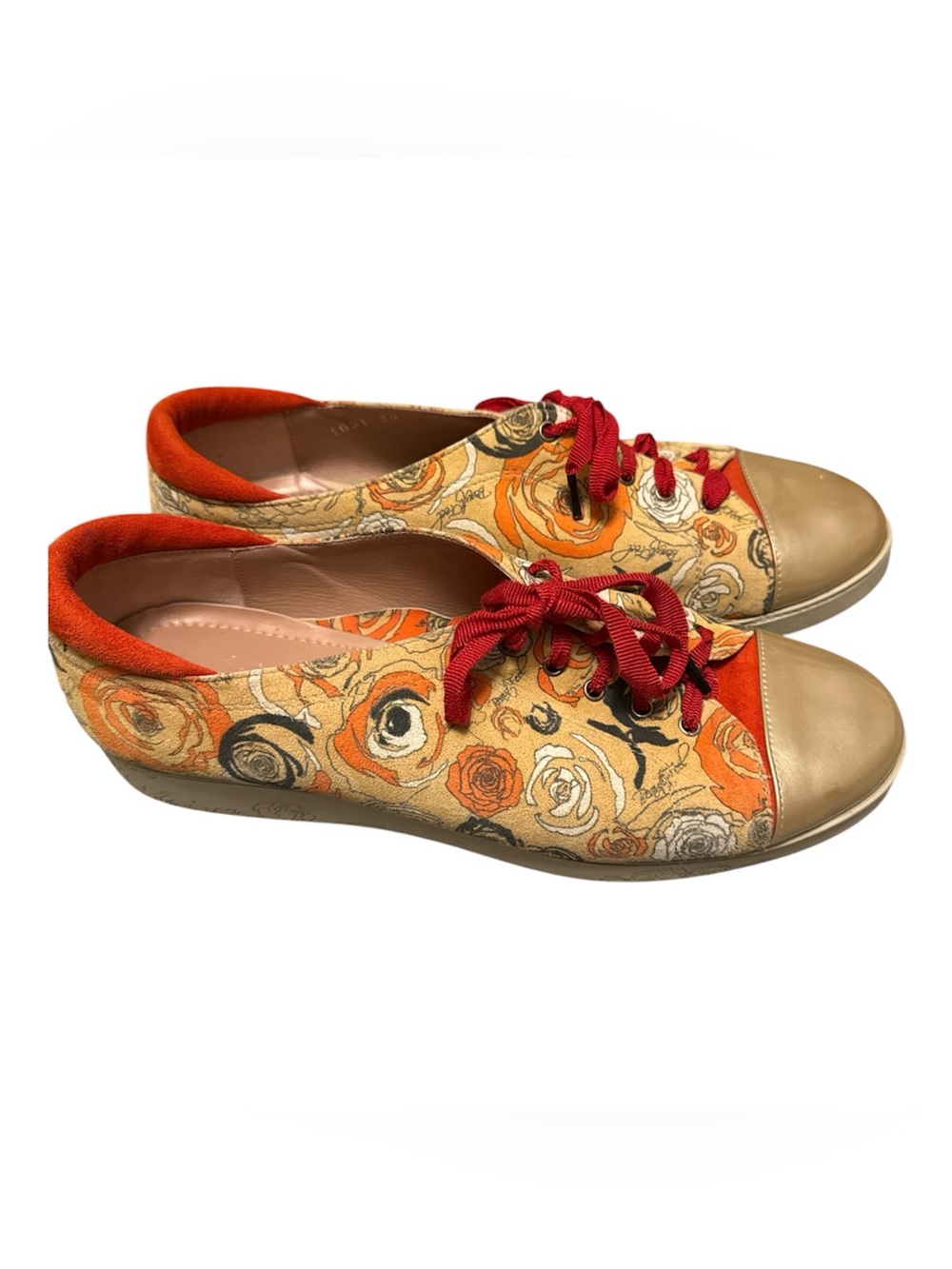 BeautiFeel Floral Lace-Up Sneakers in Orange, Red, and Beige